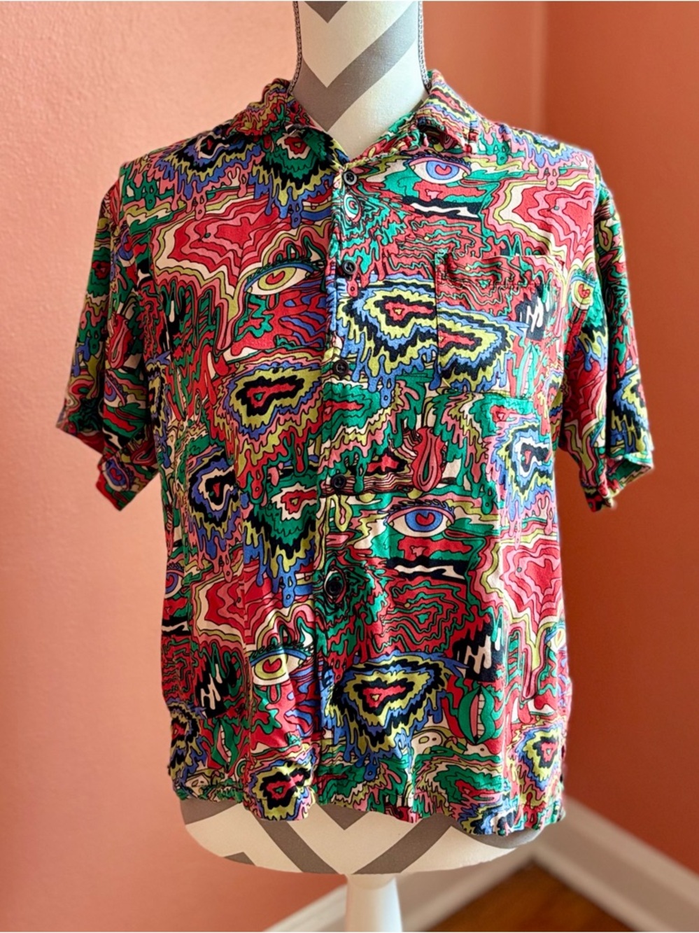 Psychedelic Multicolor Button-Down Camp Shirt